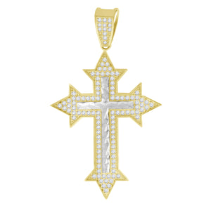 10kt Two-tone Gold Mens Women Cubic Zirconia Cubic-zirconia Cross Religious Charm Pendant