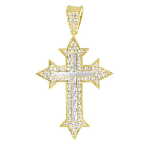 10kt Two-tone Gold Mens Women Cubic Zirconia Cubic-zirconia Cross Religious Charm Pendant