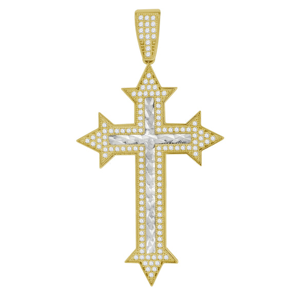 10kt Two-tone Gold Unisex Cubic Zirconia Cubic-zirconia Cross Religious Charm Pendant