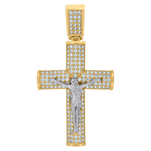 10kt Two-tone Gold Unisex Cubic Zirconia Cubic-zirconia Crucifix Cross Religious Charm Pendant