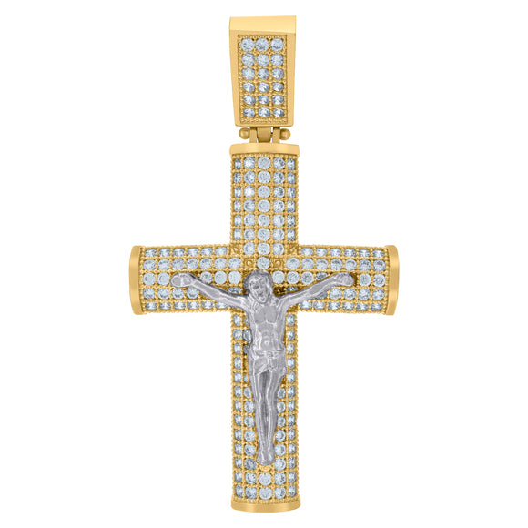 10kt Two-tone Gold Unisex Cubic Zirconia Cubic-zirconia Crucifix Cross Religious Charm Pendant