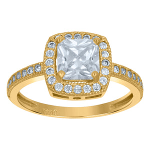 10kt Two-tone Gold Womens Round And Princess CZ Square Halo Engagement Ring