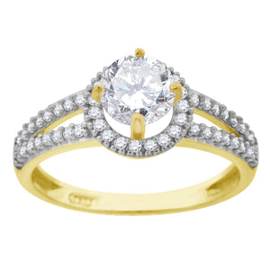 10kt Two-tone Gold Womens Round Cubic Zirconia Halo Engagement Ring 