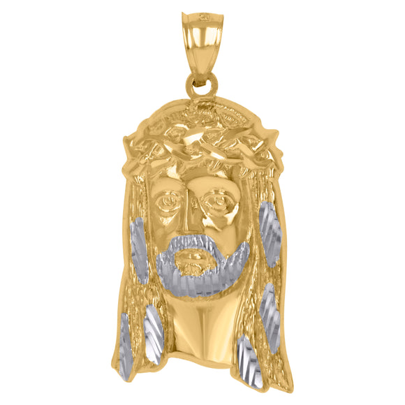 10KT Two-Tone Gold Mens Jesus Religious Charm Pendant