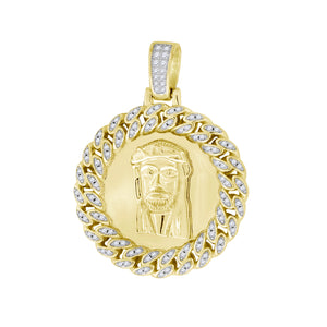 925 Sterling Silver Yellow-tone Mens CZ Jesus Religious Charm Pendant