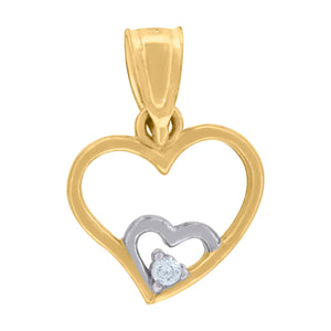 10kt Gold Two-tone Cubic-zirconia Womens Double Ht:15mm x W:10mm Heart Charm Pendant