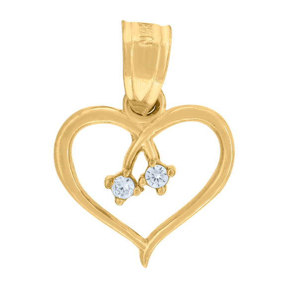 10kt Yellow Gold Cubic-zirconia Womens Ht:15.5mm x W:10mm Heart Charm Pendant