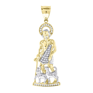 10kt Gold Two-tone Cubic-zirconia Mens Saint Lazarus Ht:67.8mm x W:23.2mm Religious Charm Pendant