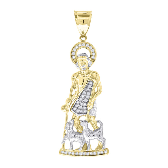 10kt Gold Two-tone Cubic-zirconia Mens Saint Lazarus Ht:67.8mm x W:23.2mm Religious Charm Pendant