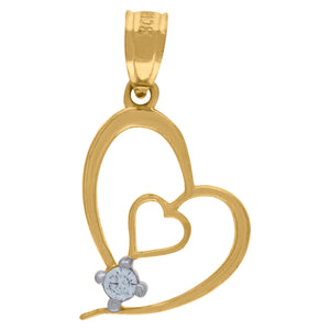 10kt Two-tone Gold Womens Cubic Zirconia Cubic-zirconia Double Heart Love Charm Pendant