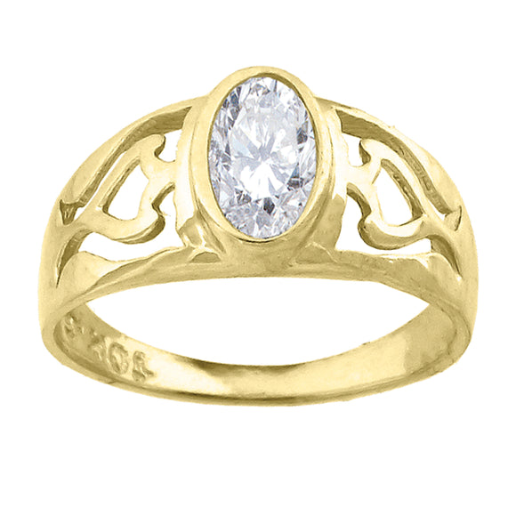 10kt Yellow Gold Baby White Oval Cubic Zirconia Birth Stone Ring