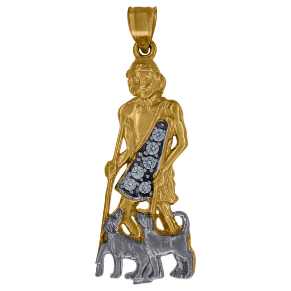 10kt Two-Tone Gold Mens Cubic-Zirconia Religious Saint Lazarus Charm Pendant