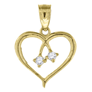 10kt Yellow Gold Cubic-zirconia Womens Ht:17.8mm x W:13.2mm Heart Charm Pendant