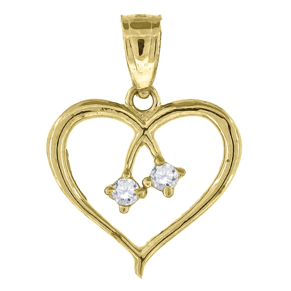 10kt Yellow Gold Cubic-zirconia Womens Ht:17.8mm x W:13.2mm Heart Charm Pendant