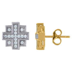 10kt Gold Two-tone CZ Mens 10mm x 10mm Push Back Studs