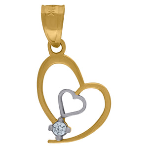 10kt Gold Two-tone Cubic-zirconia Womens Ht:17.7mm x W:10mm Heart Charm Pendant
