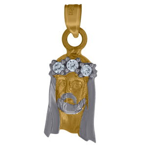 10kt Gold Two-tone Cubic-zirconia Unisex Jesus Ht:23.5mm x W:9.1mm Religious Charm Pendant