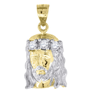 10kt Gold Two-tone Cubic-zirconia Unisex Jesus Ht:25mm x W:12.4mm Religious Charm Pendant