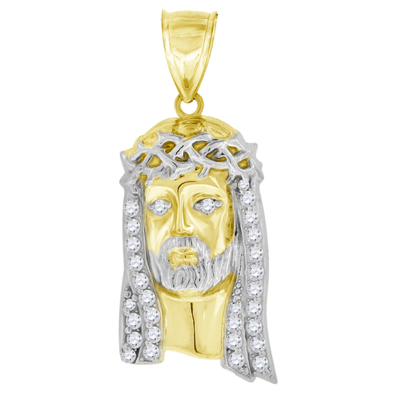 10kt Two-Tone Gold Mens Cubic-Zirconia Religious Jesus Charm Pendant