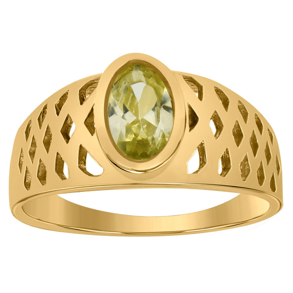 10kt Yellow Gold Baby Oval Green Cubic Zirconia Birth Stone Ring