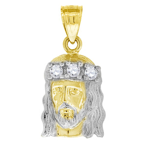 10kt Gold Two-tone Cubic-zirconia Unisex Jesus Ht:23.1mm x W:11.2mm Religious Charm Pendant