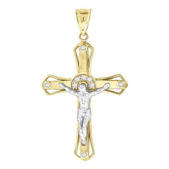 10kt Two-tone Gold Mens Women Cubic Zirconia Cubic-zirconia Crucifix Cross Religious Charm Pendant