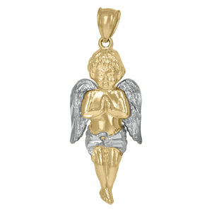 10kt Gold Two-tone Mens Angel Ht:45mm x W:17mm Religious Charm Pendant
