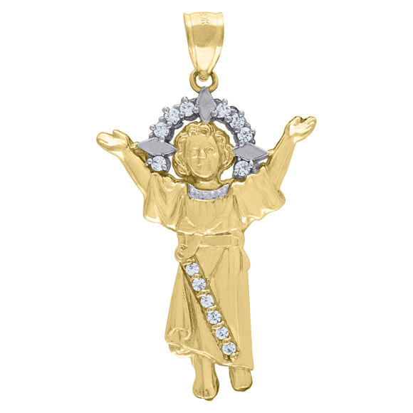10kt Two-tone Gold Mens Cubic Zirconia Jesus Religious Charm Pendant