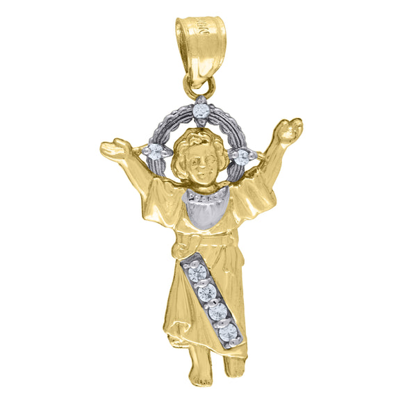10kt Two-tone Gold Mens Cubic Zirconia Jesus Religious Charm Pendant