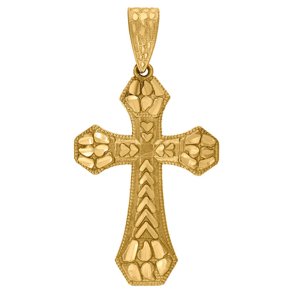 10kt Yellow Gold Diamond-cut Nugget Mens Cross Ht:58.5mm x W:29.7mm Religious Charm Pendant