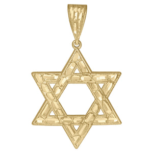 10kt Yellow Gold Mens Women Nugget Textured Star Of David Religious Charm Pendant
