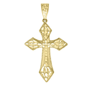 10kt Yellow Gold Diamond-cut Nugget Mens Cross Ht:62.7mm x W:34.3mm Religious Charm Pendant