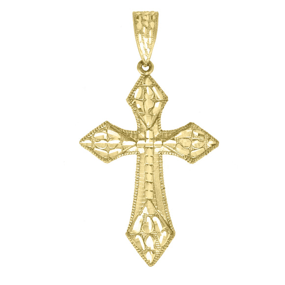 10kt Yellow Gold Diamond-cut Nugget Mens Cross Ht:62.7mm x W:34.3mm Religious Charm Pendant