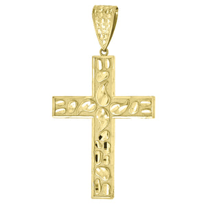 10kt Yellow Gold Diamond-cut Nugget Mens Cross Ht:68.5mm x W:36.5mm Religious Charm Pendant