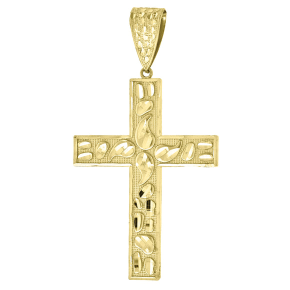 10kt Yellow Gold Diamond-cut Nugget Mens Cross Ht:68.5mm x W:36.5mm Religious Charm Pendant