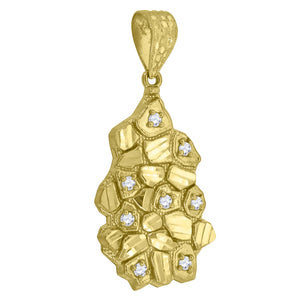 10kt Yellow Gold Diamond-cut Cubic-zirconia Mens Ht:54.7mm x W:24.6mm Nugget Charm Pendant