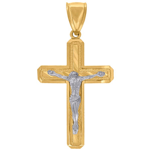 10kt Two-tone Gold Mens Women Diamond-cut Crucifix Cross Religious Charm Pendant