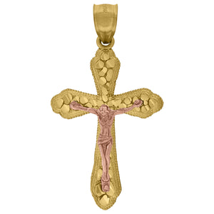 10kt Two-tone Gold Mens Women Nugget Textured Crucifix Cross Religious Charm Pendant