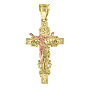 10kt Two-Tone Gold Womens Crucifix Religious Cross Charm Pendant With Rose Gold Jesus