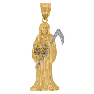10kt Gold Two-tone Diamond-cut Mens Grim Reaper Angel Death Ht:43.9mm x W:15.7mm Religious Charm Pendant