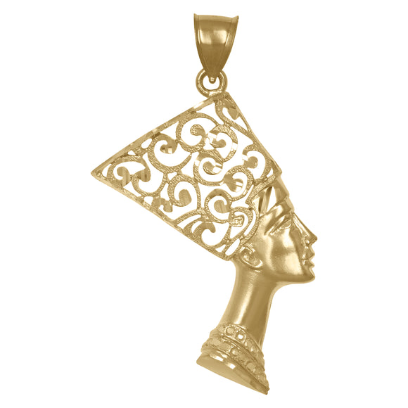 10kt Yellow Gold Diamond-cut Mens Nefertiti Ht:62.7mm x W:31.3mm Egyptian Charm Pendant