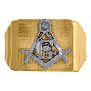 10kt Two-tone Gold Mens DC Textured Masonic Vintage Square Religious Ring