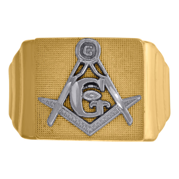 10kt Two-tone Gold Mens DC Textured Masonic Vintage Square Religious Ring
