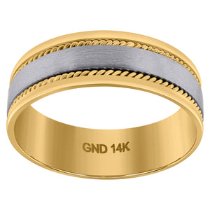 14kt Two-tone Gold Mens Brushed Center Rope Milgrain Wedding Band Ring 7mm Size 9