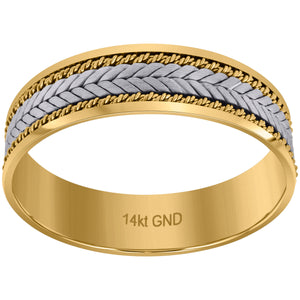 14kt Two-tone Gold Mens Braided Center Rope Milgrain Wedding Band Ring 6.5mm Size 12