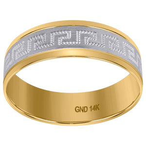 14kt Two-tone Gold Mens Greek Key Milgrain Brushed Center Wedding Band Ring 7mm Size 11