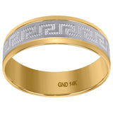 14kt Two-tone Gold Mens Greek Key Milgrain Brushed Center Wedding Band Ring 7mm Size 11