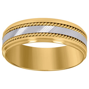 14kt Two-tone Gold Mens Textured Center Textured Milgrain Wedding Band Ring 6.5mm Size 10