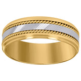 14kt Two-tone Gold Mens Textured Center Textured Milgrain Wedding Band Ring 6.5mm Size 10