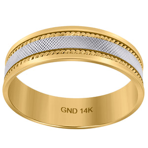 14kt Two-tone Gold Mens Textured Center Rope Milgrain Wedding Band Ring 6mm Size 12